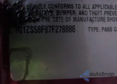 2007 Chevrolet Malibu Ls z USA, uszkodzony, nr VIN 1G1ZS58F97F278886